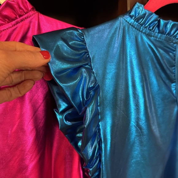 JODIFL Metallic Ruffle Dresses in Pink and Blue - Picture 7 of 8